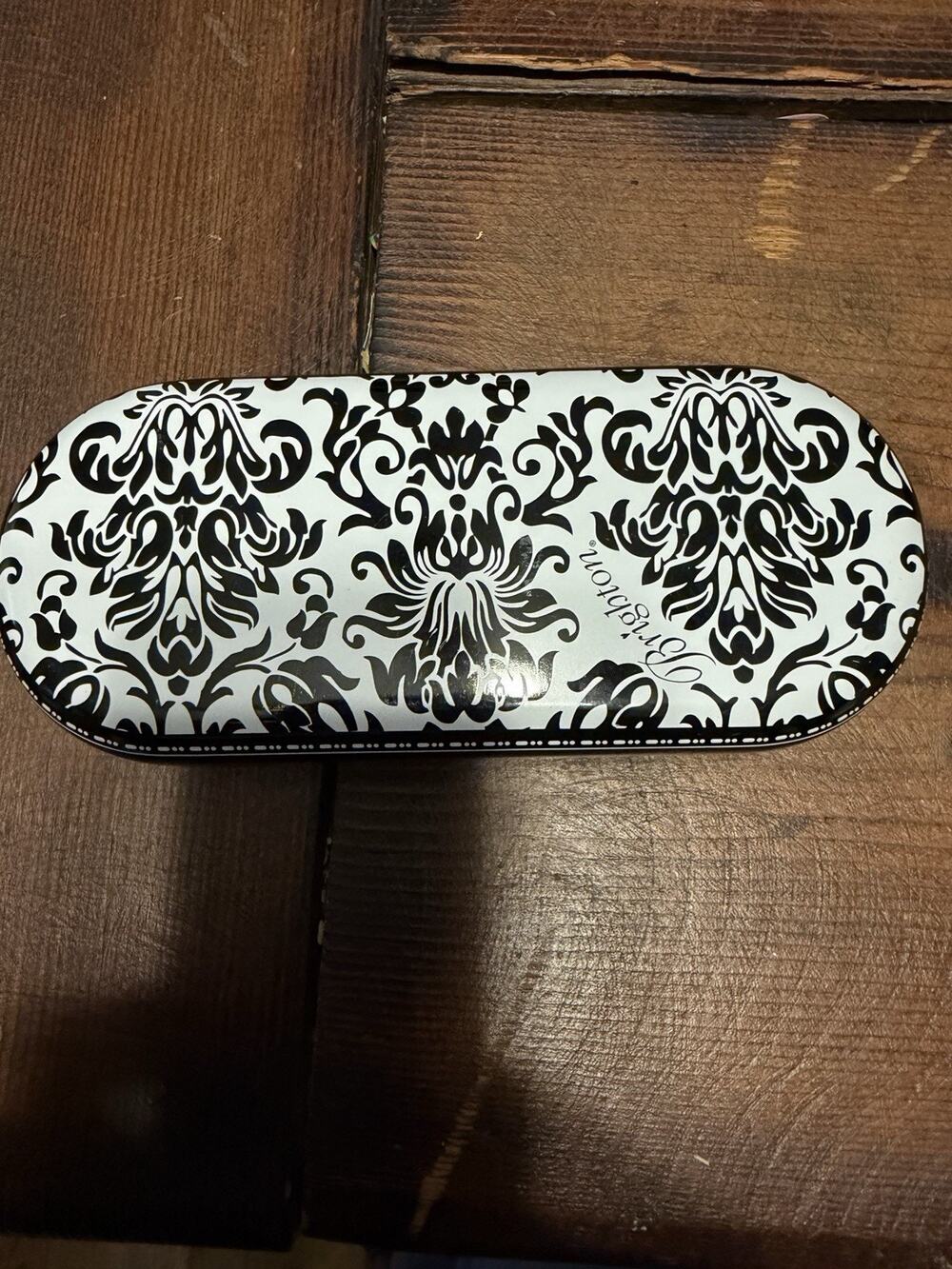 Brighton Sunglasses Case Metal Tin Black/White Damask Print case only